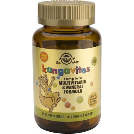 Solgar Kangavites Complete Multivitamine & Mineralenformule Multivitamine voor Energie & Versterking van het Immuunsysteem Tropical Punch 60 kauwtabletten