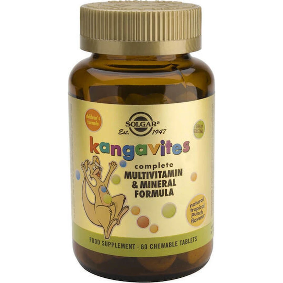 Solgar Kangavites Complete Multivitamine & Mineralenformule Multivitamine voor Energie & Versterking van het Immuunsysteem Tropical Punch 60 kauwtabletten