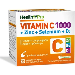 Health Pro Vitamin C 1000 & Zinc & Selenium & D3 Vitamin for Immune Support, Skin & Antioxidant Action 30 sachets