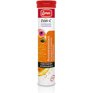 Lanes Ester-C Echinacea & Sambucus Vitamine voor Versterking Immuunsysteem, Huid & Antioxidantwerking 500mg Sinaasappel 20 tabs eff