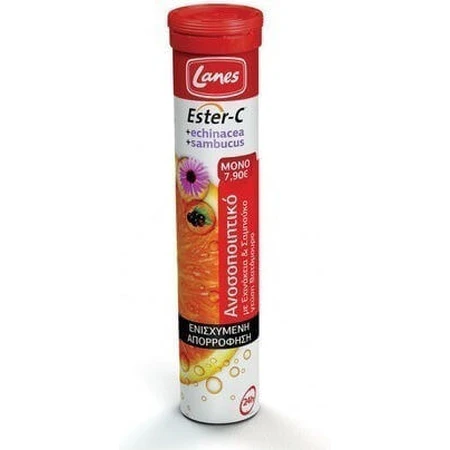 Lanes Ester-C Echinacea & Sambucus Vitamine voor Versterking Immuunsysteem, Huid & Antioxidantwerking 500mg Sinaasappel 20 tabs eff