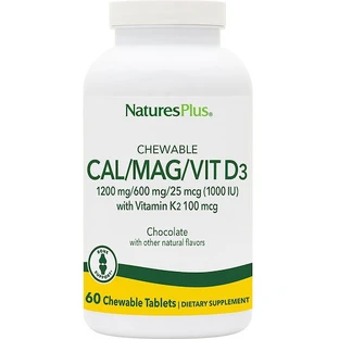 Nature's Plus Calcium Magnesium Vitamin D3 with Vitamin K2 60 Chewable Tablets Chocolate
