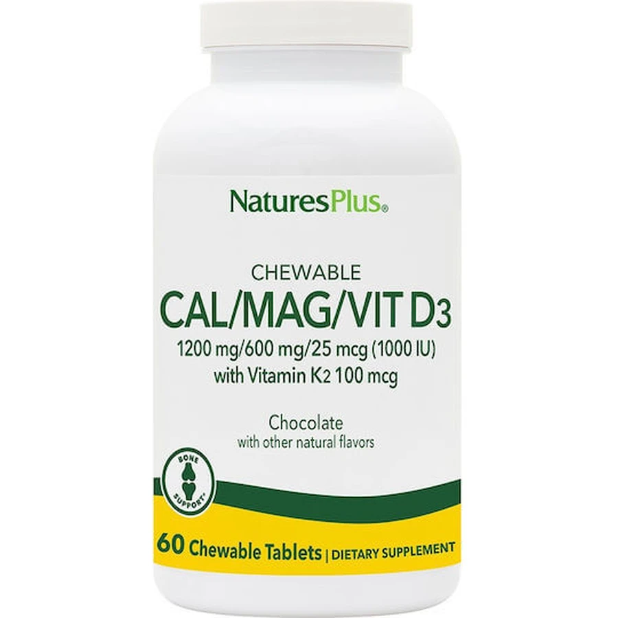 Nature's Plus Calcium Magnesium Vitamin D3 with Vitamin K2 60 Chewable Tablets Chocolate
