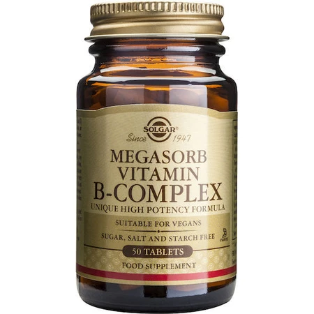 Solgar Megasorb Vitamin B-Complex Vitamin for Energy, Immune & Nervous System Strengthening 50 Comprimés