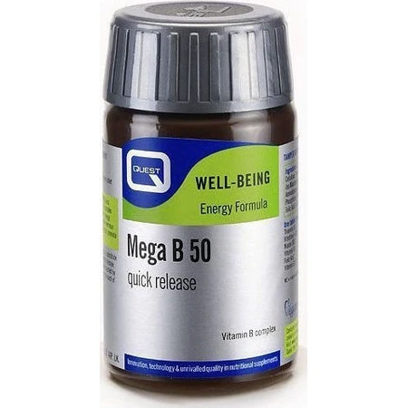 Quest Mega B-50 Vitamina de Liberación Rápida para Fortalecer la Energía, el Sistema Inmunológico y Nervioso 60 Comprimidos