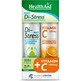 Health Aid Fizzy Di-stress Combo Pack Dietary Supplement Good Psychological Function & Vitamin C 1000mg 2x20 Effervescent Tablets 2x20 tablets