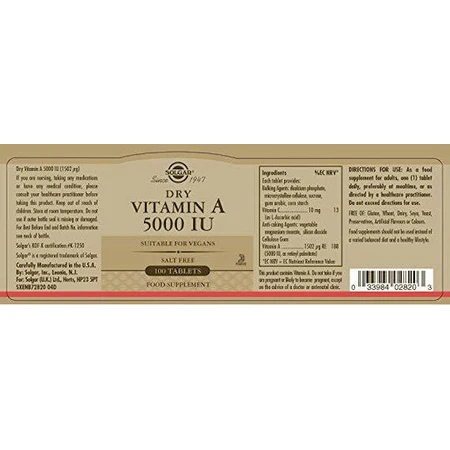 Solgar Vitamine A Vitamine voor haar, huid en antioxidanten 5000iu 100 tabletten