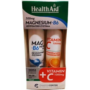 Health Aid Magnesio + B6 & Vit C 1000mg 2 x 20 Comprimidos Efervescentes Sabor Limón