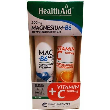 Health Aid Magnesio + B6 & Vit C 1000mg 2 x 20 Comprimidos Efervescentes Sabor Limón