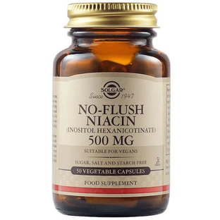 Solgar No-Flush Niacin 500mg Nahrungsergänzungsmittel Spezial 50 pflanzliche Kapseln