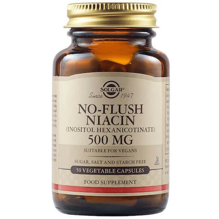 Solgar No-Flush Niacin 500mg Nahrungsergänzungsmittel Spezial 50 pflanzliche Kapseln