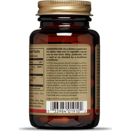 Solgar No-Flush Niacin 500mg Nahrungsergänzungsmittel Spezial 50 pflanzliche Kapseln