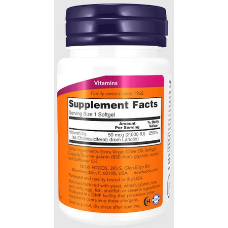 Now Foods Vitamin D-3 Vitamin for Immune Support & Egg Health 5000iu 120 softgels
