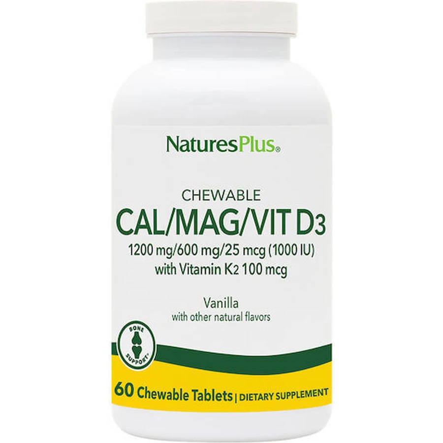 Nature's Plus Bone Support Comprimidos Masticables Calcio Magnesio Vit D3 con Vitamina K2 60 Sabor Vainilla