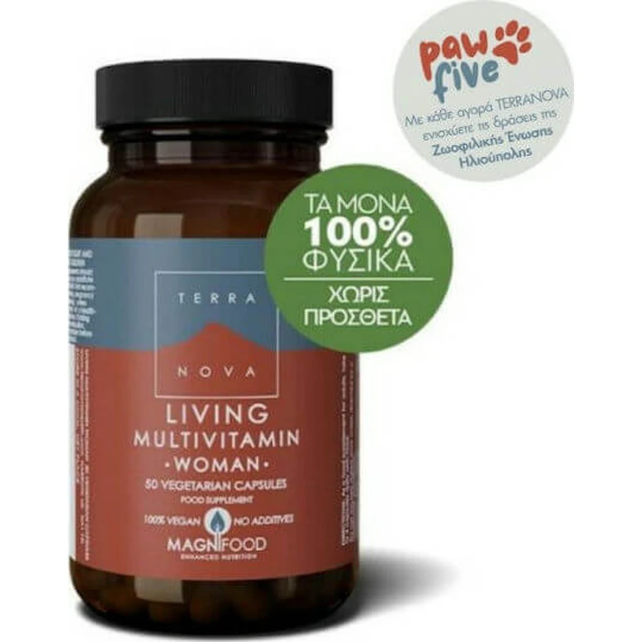 TerraNova Living Multivitamin Woman Multivitamin for Energy, Immune System Strengthening & Hair 795mg 50 veget capsules