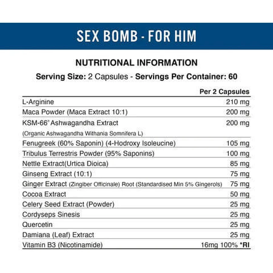Applied Nutrition Sex Bomb Male Libido Enhancer Libido & Testosterone Boosting Supplement 120 caps