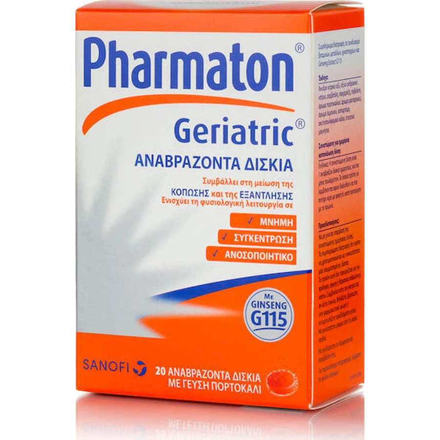 Pharmaton Geriatric Multivitamin for Energy & Antioxidant Action Orange 20 tabs eff