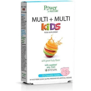Power Of Nature Multi Kids Stevia Multivitamine voor Energie & Immuunversterking Aardbei 30 kauwtabletten