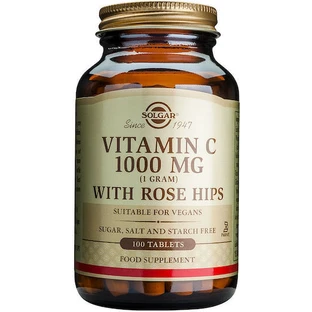 Solgar Vitamin C with Rose Hips Vitamin for Immune Support, Skin & Antioxidant Action 1000mg 100 Tablets