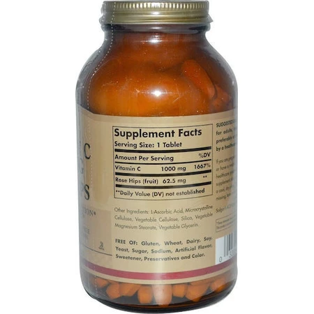 Solgar Vitamin C with Rose Hips Vitamin for Immune Support, Skin & Antioxidant Action 1000mg 100 Tablets