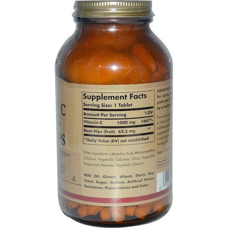 Solgar Vitamin C with Rose Hips Vitamin for Immune Support, Skin & Antioxidant Action 1000mg 100 Tablets