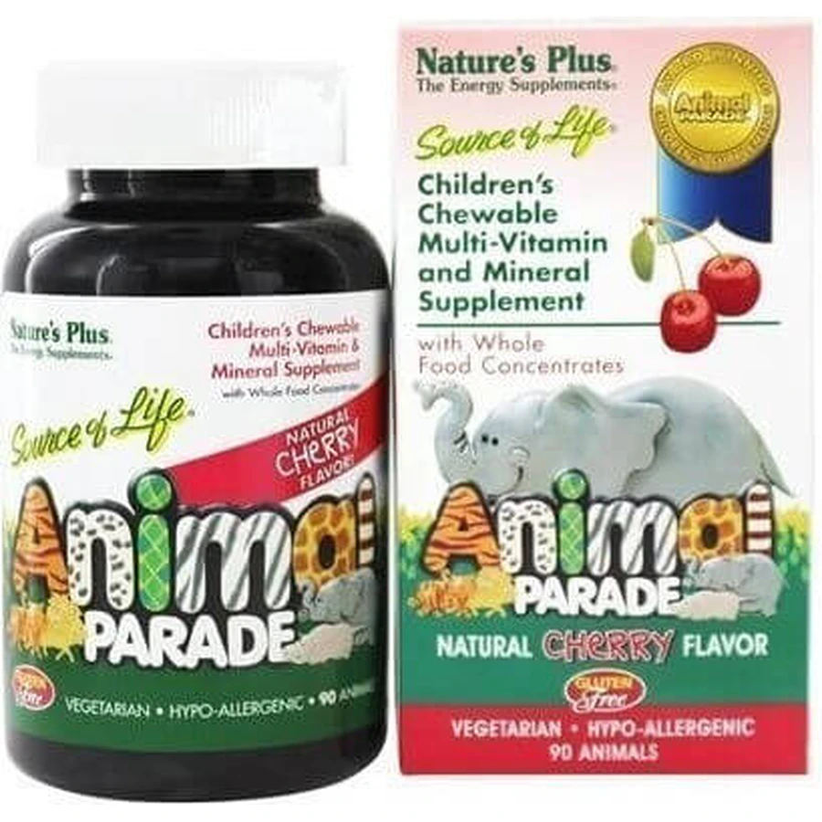 Nature's Plus Animal Parade-Cherry Multivitamin for Energy & Immune System Strengthening Cherry 90 chewable tablets
