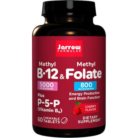 Jarrow Formulas Methyl B-12 5000mcg + Methyl Folaat 800mcg Vitamine voor Zenuwgezondheid 60 kauwtabletten