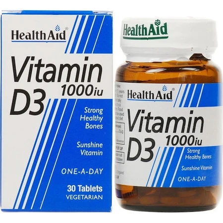 Health Aid Vitamina D3 Vitamina para reforzar el sistema inmunitario y la salud ovocitaria 1000iu 30 x 1 comprimidos