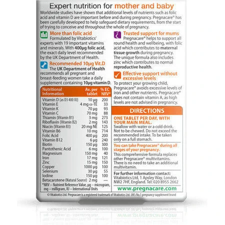 Vitabiotics Pregnacare Suplemento Original para el Embarazo 30 comp.