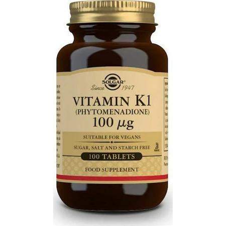 Solgar Vitamina K1 (Fitonadiona) Vitamina para la Salud de las Aves 100mcg 100 Comprimidos