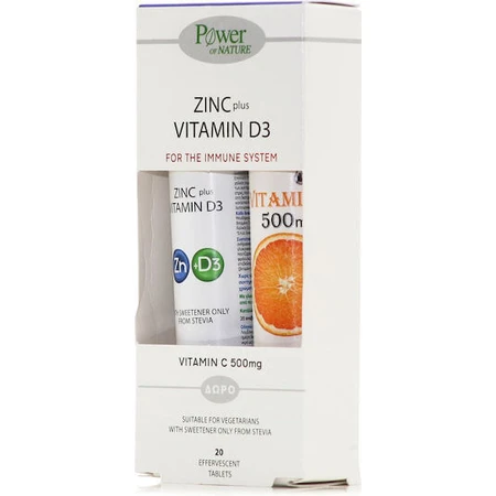 Power Of Nature 500mg 2UI Zink Plus Vitamine D3 20 tabletten bruistabletten & Vitamine C 500mg 20 tabletten bruistabletten