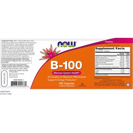 Now Foods B-100 Vitamin for Energy, Immune & Nervous System Strengthening 100 caps
