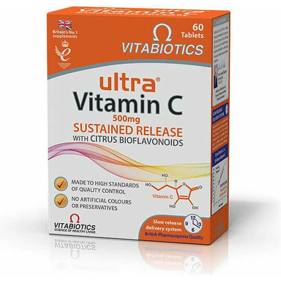Vitabiotics Ultra Vitamin C Sustained Release mit Citrus Bioflavonoide Vitamin für Immunsystem Stärkung, Haut & Antioxidans Aktion 500mg 60 caps