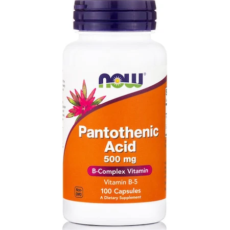 Now Foods Vitamina Ácido pantoténico para el fortalecimiento energético, inmunológico y del sistema nervioso 500 mg 100 cáps.