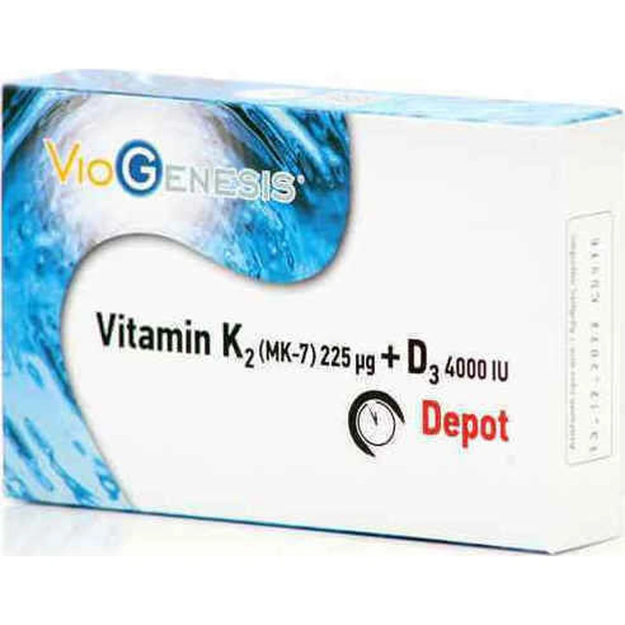 Viogenesis Vitamine K2 (MK-7) + Vitamine D3 Depotvitamine voor versterking immuunsysteem & ei-gezondheid 4000iu 60 tabletten