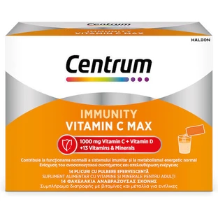 Centrum Immunity Vitamin C Max Vitamin-C-Brausepulver für Energie, Immunsystem und Hautstärkung 1000mg 14 Portionsbeutel