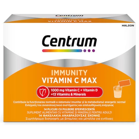 Centrum Immunity Vitamin C Max Vitamin-C-Brausepulver für Energie, Immunsystem und Hautstärkung 1000mg 14 Portionsbeutel