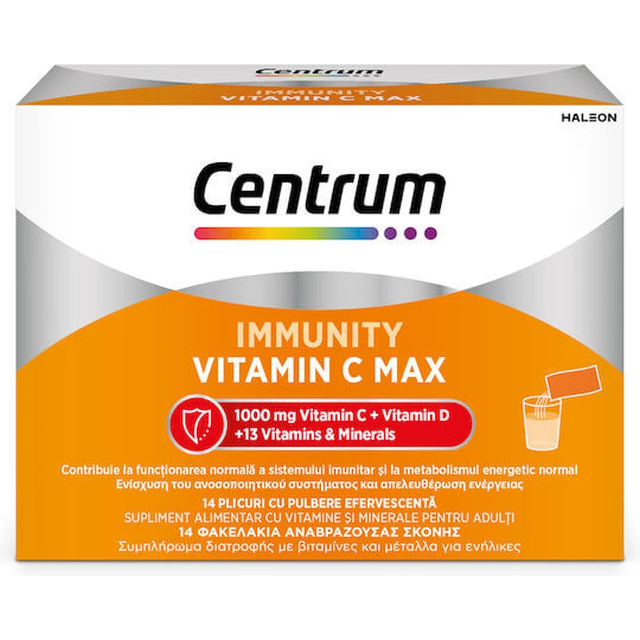 Centrum Immunity Vitamin C Max Vitamin-C-Brausepulver für Energie, Immunsystem und Hautstärkung 1000mg 14 Portionsbeutel