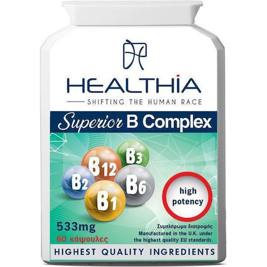 Healthia Superior B-Vitamin-Komplex für Energie, Immun- und Nervensystem Stärkung 533mg Vitamine 60 caps