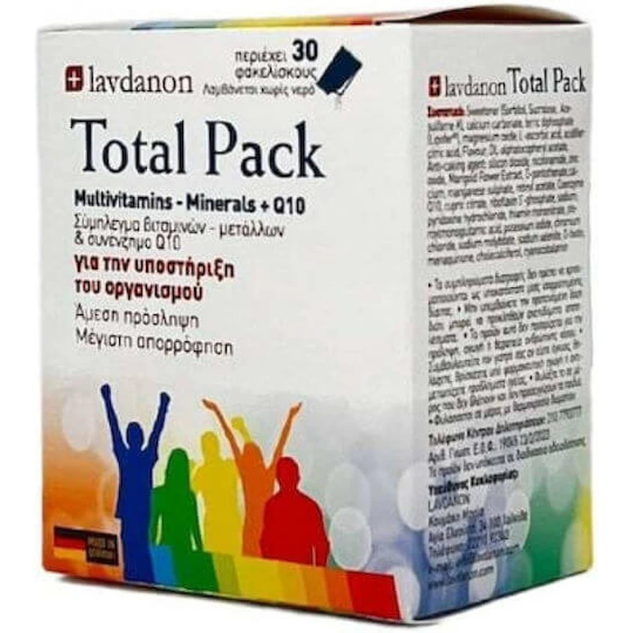 Lavdanon Total Pack Multivitaminas Minerales Q10 Multivitamínico para Energía, Refuerzo del Sistema Inmunitario y Acción Antioxidante Energía 30 sobres