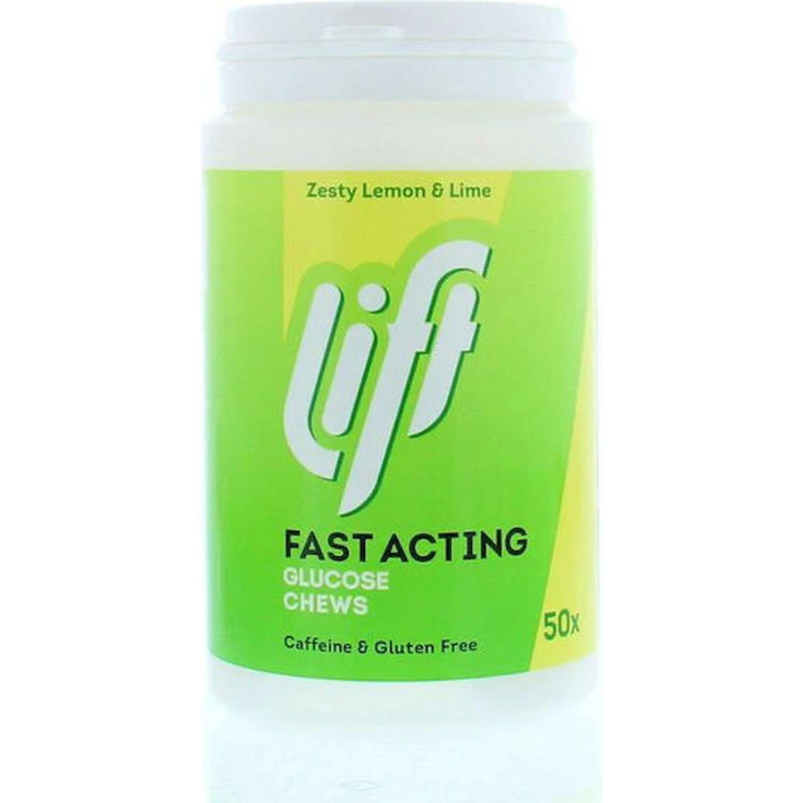 Lift GlucoTabs Snelwerkende Clucose Kauwtabletten Speciaal Dieetsupplement 50 kauwtabletten Citroen Limoen Vioi