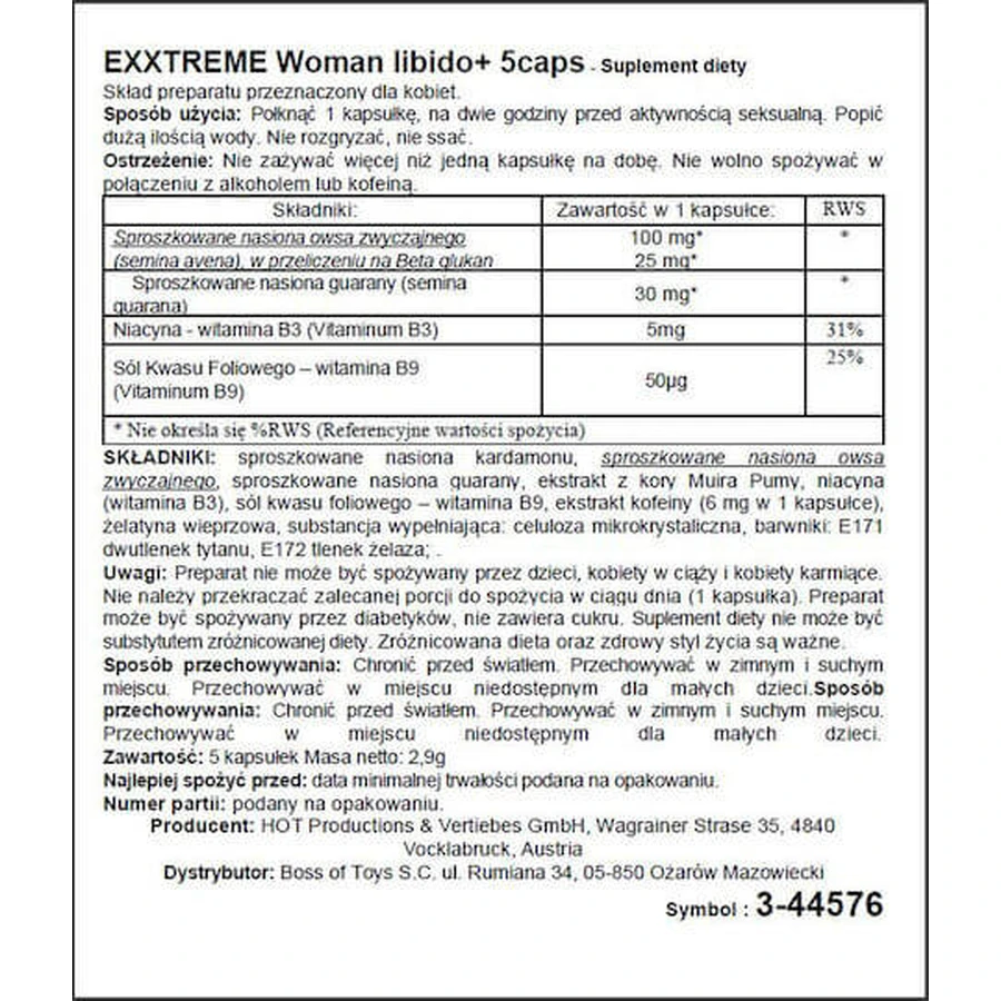 HOT Woman eXXtreme Libido Food Supplement Special 5 capped