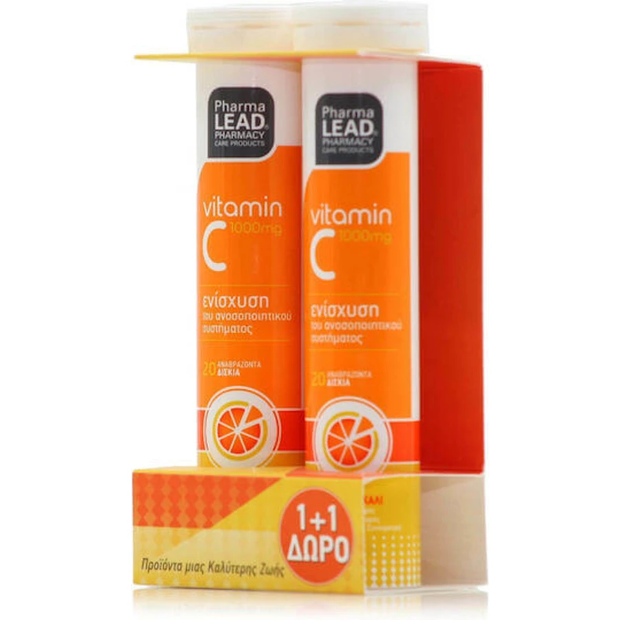 Pharmalead Vitamine C voor ondersteuning van het immuunsysteem, de huid en antioxidanten 1000mg Sinaasappel 2 x 20 bruistabletten