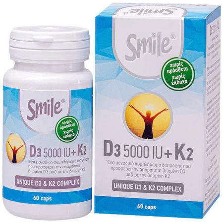 AM Health Smile Vitamine D3 5000iu + K2 Vitamine voor Versterking Immuunsysteem & Eiergezondheid 5000iu 60 caps