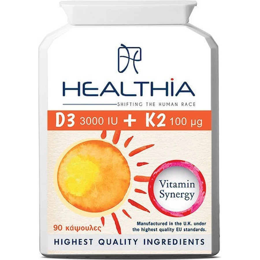 Healthia D3 D3 3000iu & K2 100mg Multivitamin for Immune System Strengthening & Egg Health 3000iu 100mg 90 caps