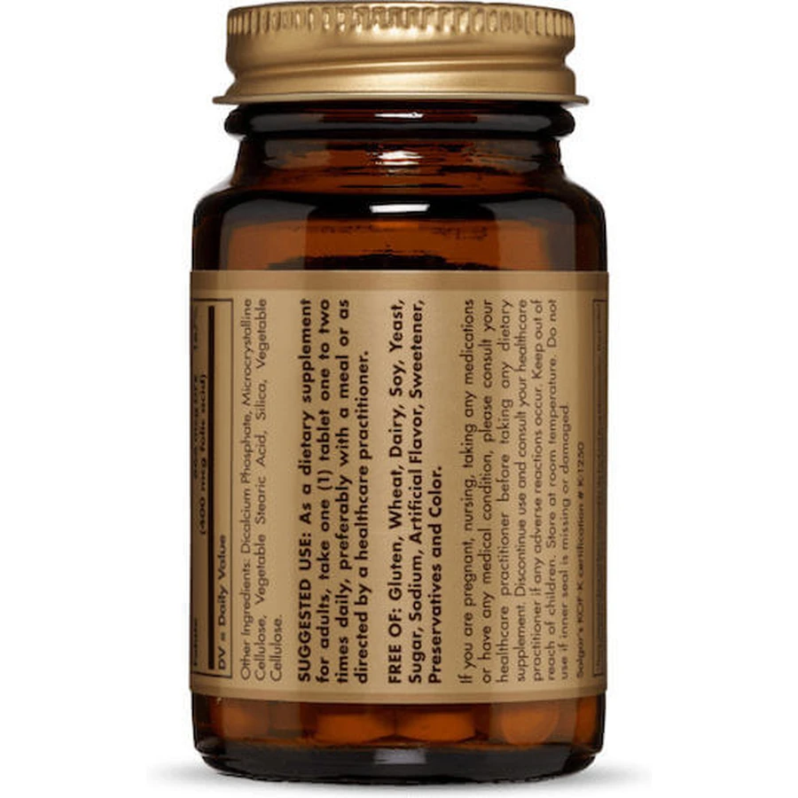 Solgar Folsäure Vitamin für die Gesundheit des Nervensystems 400mcg 100 Tabletten