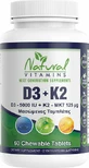 Natural Vitamins D3 D3 5000IU + K2 125μg Vitamin for Immune System Strengthening & Egg Health 60 chewable tablets