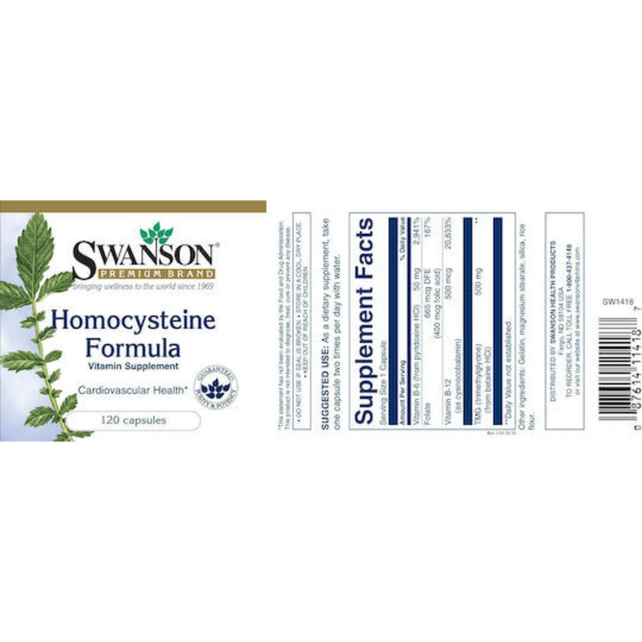 Swanson Homocysteine Formula Supplément Alimentaire Spécial Spécial 120 gélules