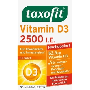 Taxofit Vitamin D3 Vitamina pentru Întărirea Sistemului Imunitar & Sănătatea Oaselor 50 Tablete