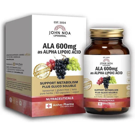 John Noa Ácido Lipoico Liposomal ALA Ácido Alfa Lipoico 600mg Complemento Alimenticio Especial 60 cáps.